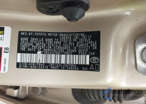 2011 Toyota Corolla Le from USA, damaged, VIN 2T1BU4EE0BC719802